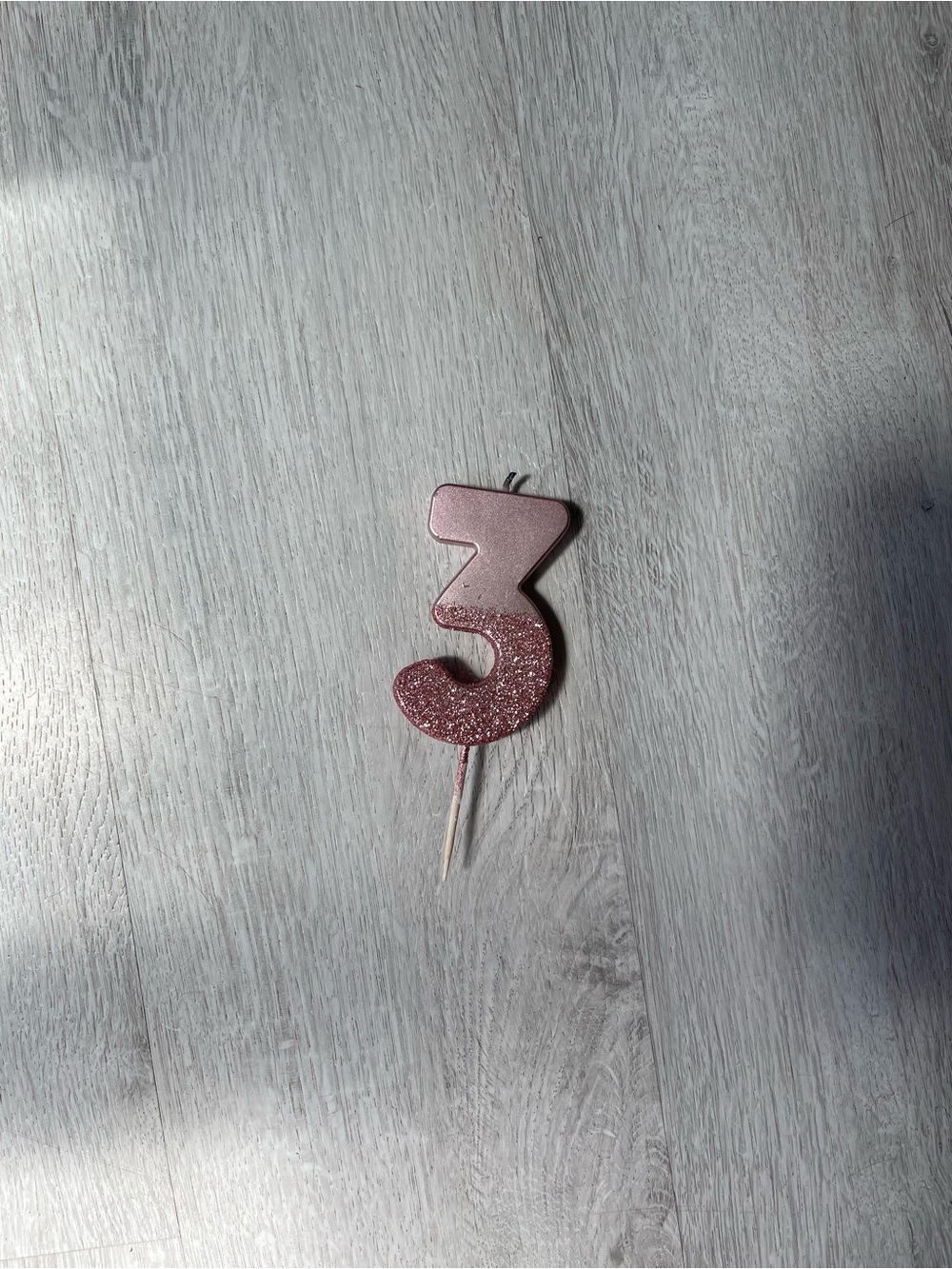 Pink Glitter Number 3 Birthday Candle - Party Cake Topper